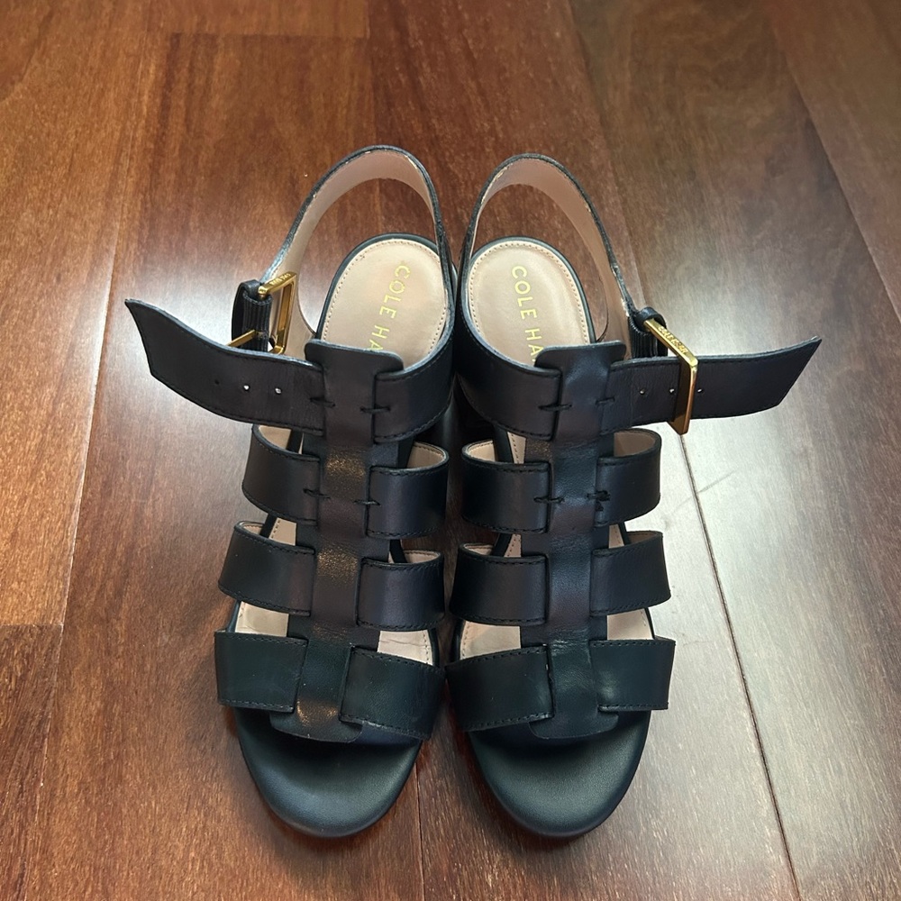 Cole Haan Multi-Strap Black Leather Women's Heel Sandals US Size 6